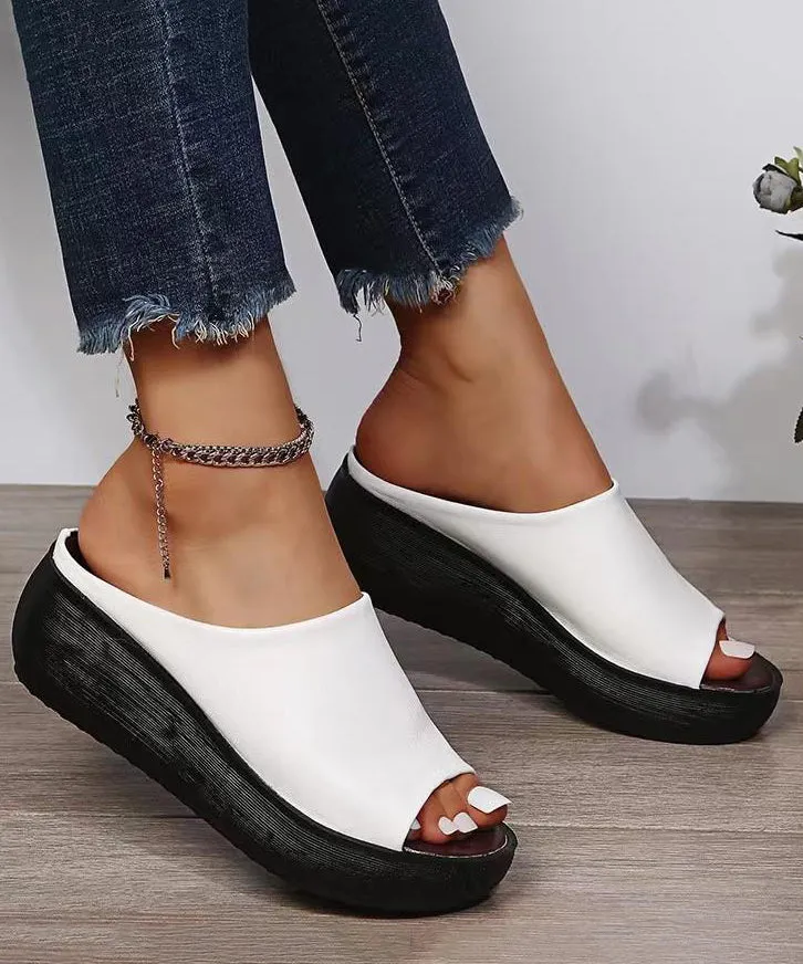 Church Sandals White Simple Style Wedge Slide Sandals Peep Toe AP1030