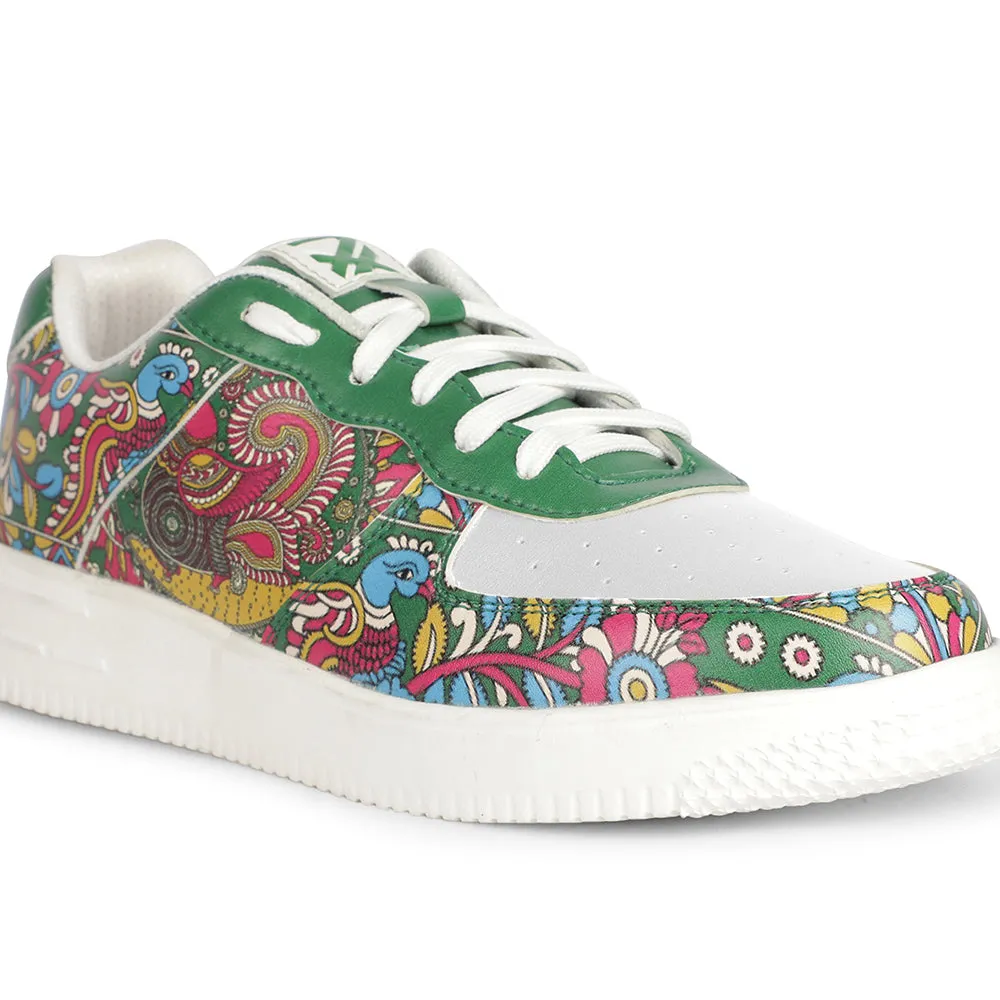 Memory Foam Sneakers Leap7x Lacing White Kalamkari Printed Casual Sneakers For Women MJH-L06 By Liberty