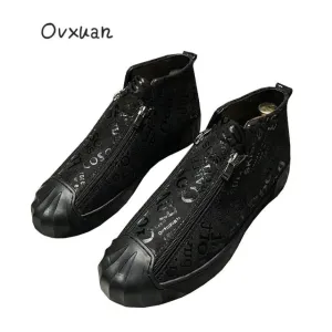 OVXUAN 2019 High Top Sport Loafers Shoes Men Luxury Brand Handmade Totem Street Men Sneakers Fashion Party Men's Dress Shoes Skull Loafers