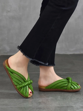 Best Basketball Shoes Low Price Women Summer Solid Leahter Weave Flat Slippers BN1013