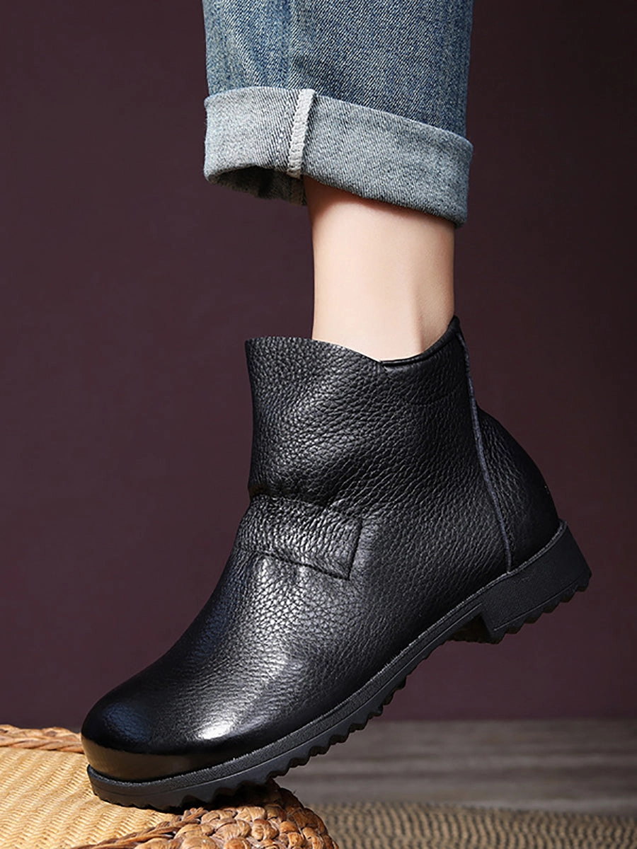 Childrens Ski Boots Women Vintage Genuine Leather Low Heel Boots WG003