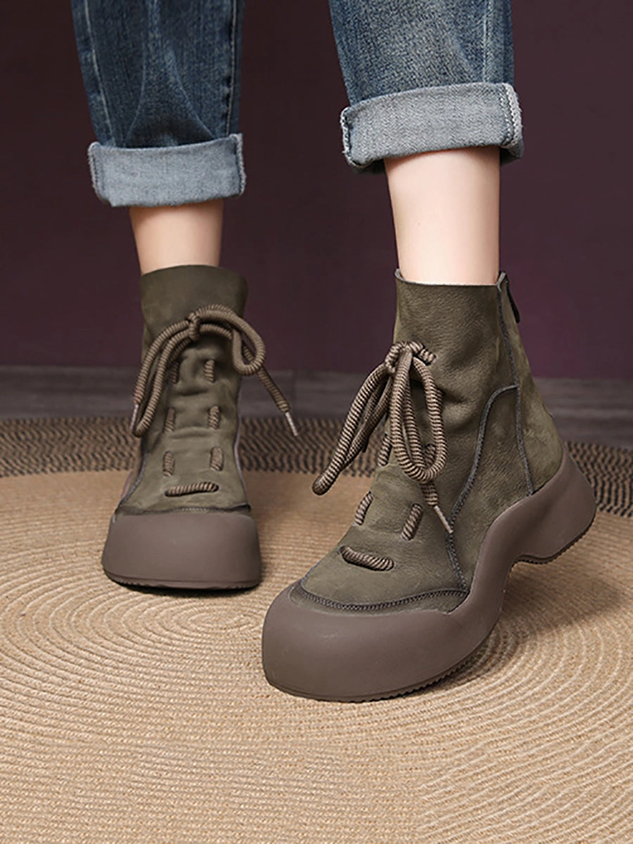 Women Winter Vintage Soft Leather Spliced Platform Boots WG001 Pennon Boots