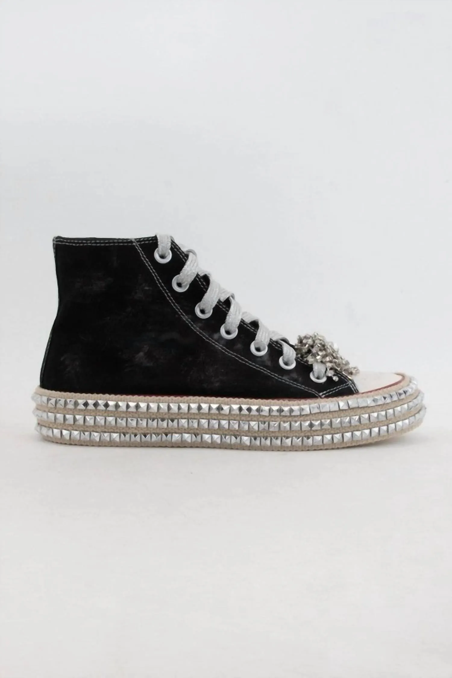 Women's Ash High Top Studded Sneaker In Black Campo Leather Sneakers