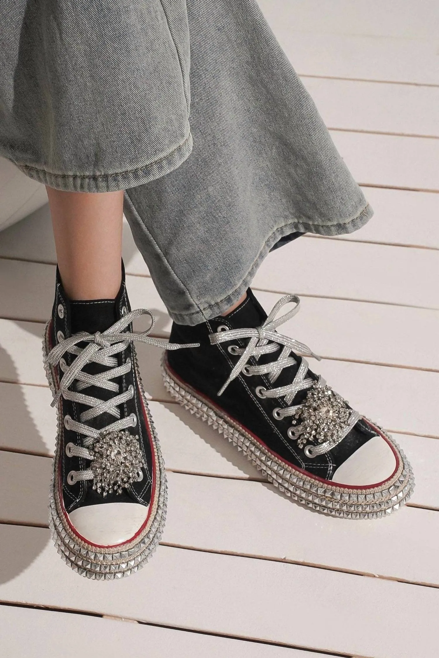 Valentines Day Sneakers Women's Ash High Top Studded Sneaker In Black