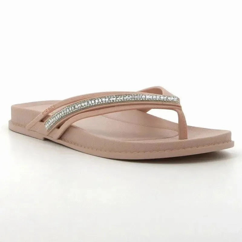 Insulated Slip On Boots Grendha Thong Glitter Trim  Sandal - Nude