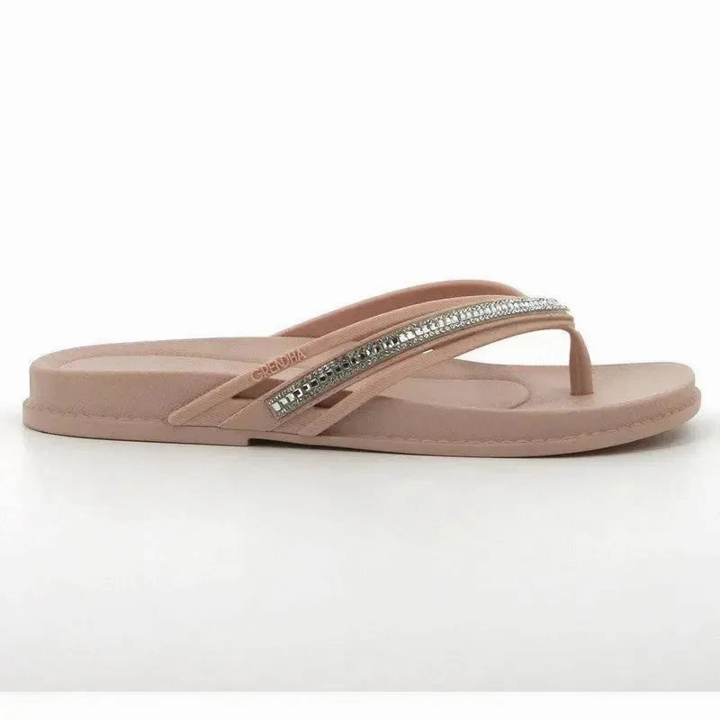 Slip-on Nursing Shoes Grendha Thong Glitter Trim  Sandal - Nude