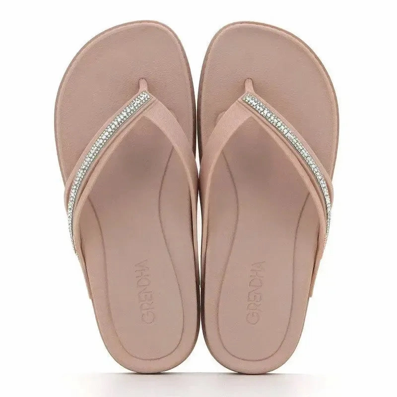 Grendha Thong Glitter Trim  Sandal - Nude Checkered Slip Ons
