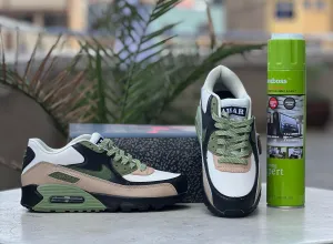 Nike Air Max 90 - White, Black, Olive Green & Tan Metallic Platform Sneakers