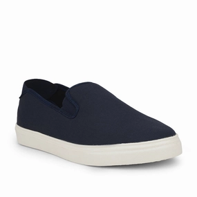 Gliders Non-Lacing Navy Blue Casual Sneakers For Men HYPER-E By Liberty Ruched Loafers In Leather